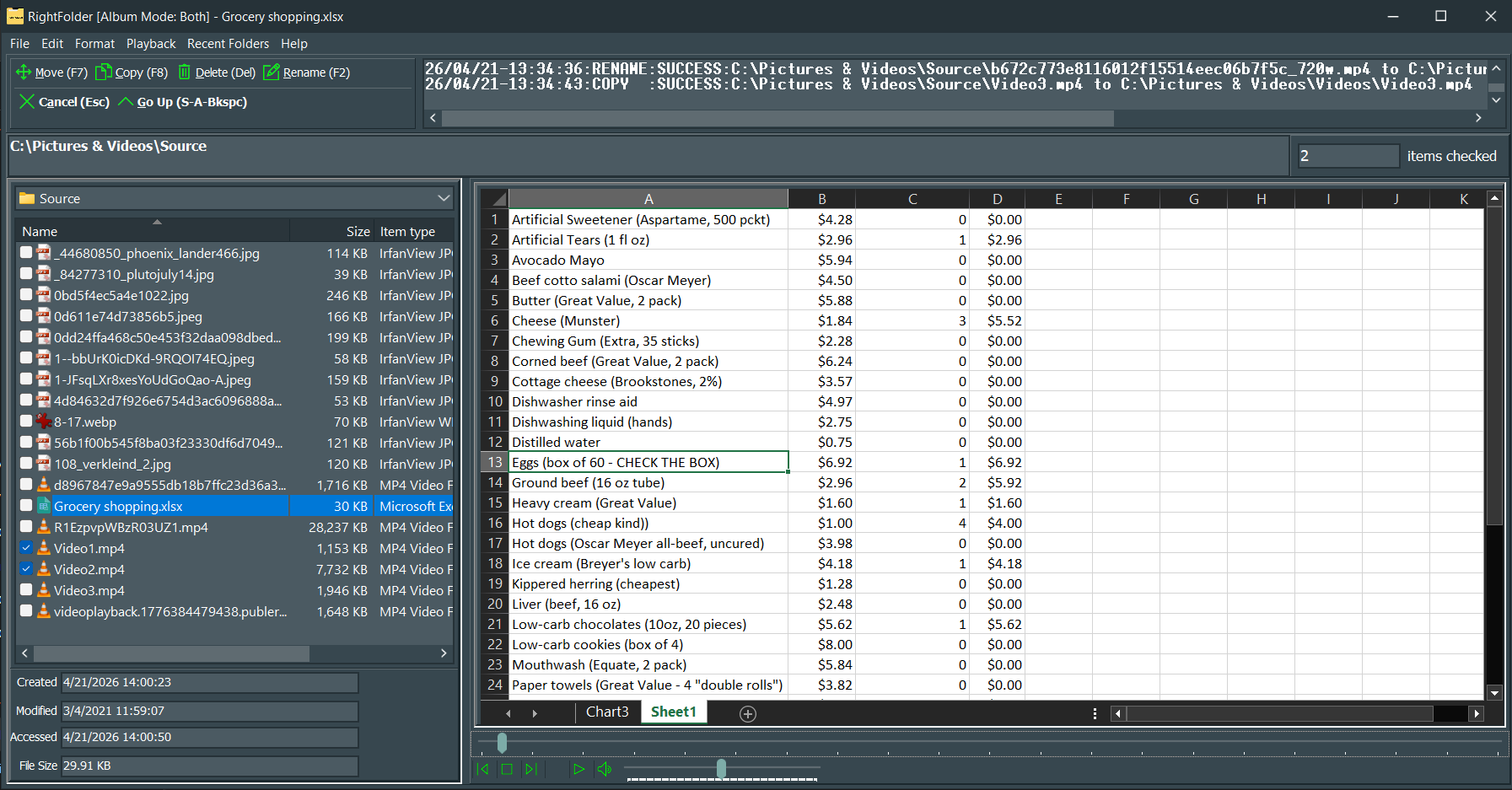 RightFolder displaying an Excel spreadsheet
